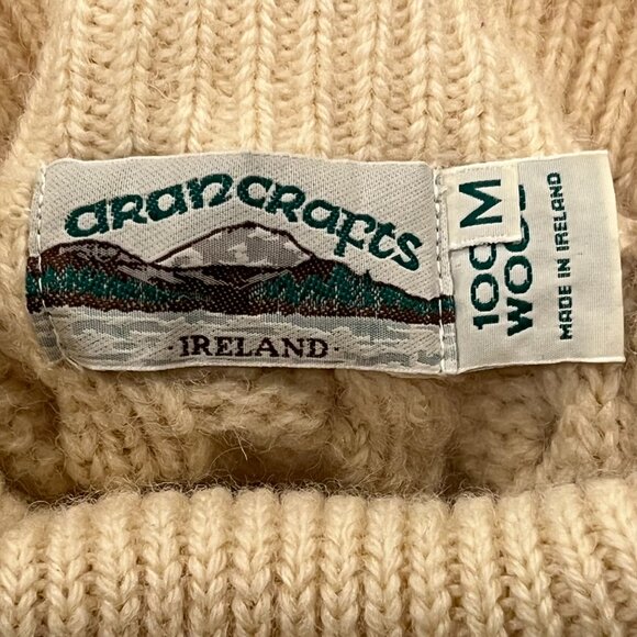 Aran Crafts Wool Fisherman Cable Knit Turtleneck Sweater, Vtg, Ivory, M - Picture 3 of 9
